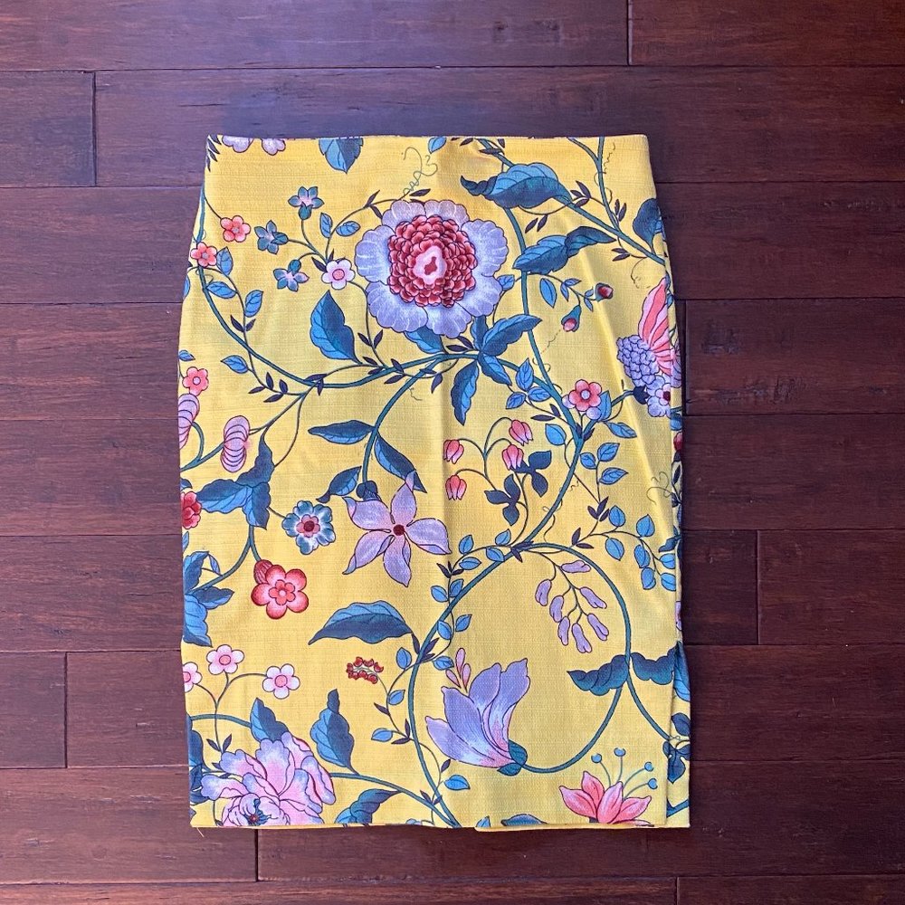 LOFT Floral Yellow Pencil Skirt